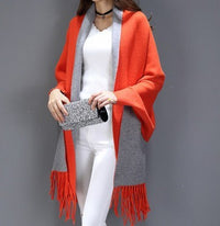 Damen Strick-Cape mit Fransen – Cardigan, Schal & Pullover in einem