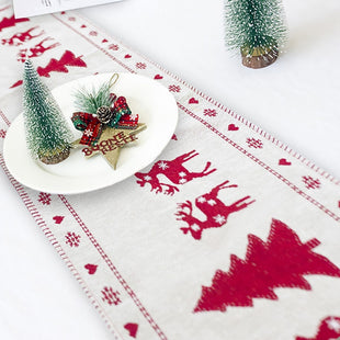 Weihnachts-Tischläufer aus Baumwolle & Leinen – festlich bestickt