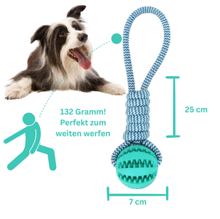Hundespielzeug Wurfball – mit Schlaufe & Zahnpflege-Effekt