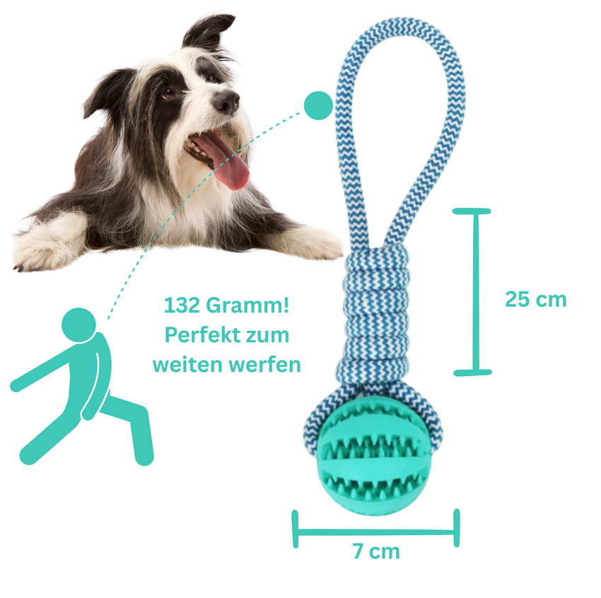 Hundespielzeug Wurfball – mit Schlaufe & Zahnpflege-Effekt