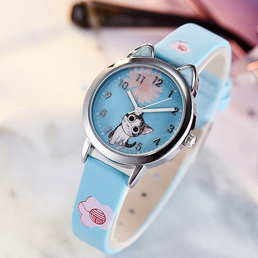 Kinder Armbanduhr mit Cartoon-Katzenmotiv – verspielt & robust