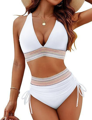Damen Bikini-Set mit hoher Taille – stilvolles Farbblock-Design