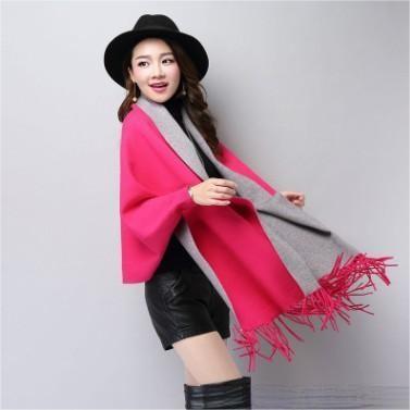 Damen Strick-Cape mit Fransen – Cardigan, Schal & Pullover in einem