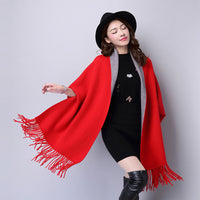 Damen Strick-Cape mit Fransen – Cardigan, Schal & Pullover in einem