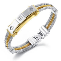 Exklusives Stahlseil-Armband mit goldfarbenen Akzenten und Zirkonia – elegant & zeitlos