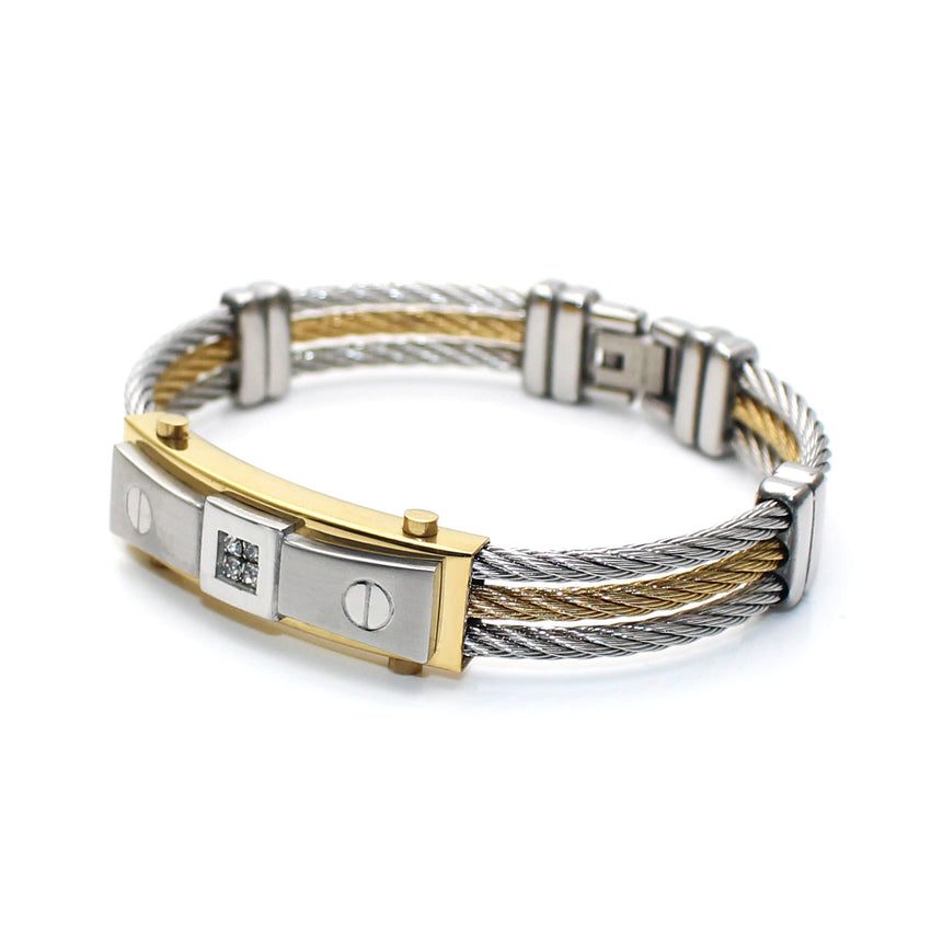 Exklusives Stahlseil-Armband mit goldfarbenen Akzenten und Zirkonia – elegant & zeitlos