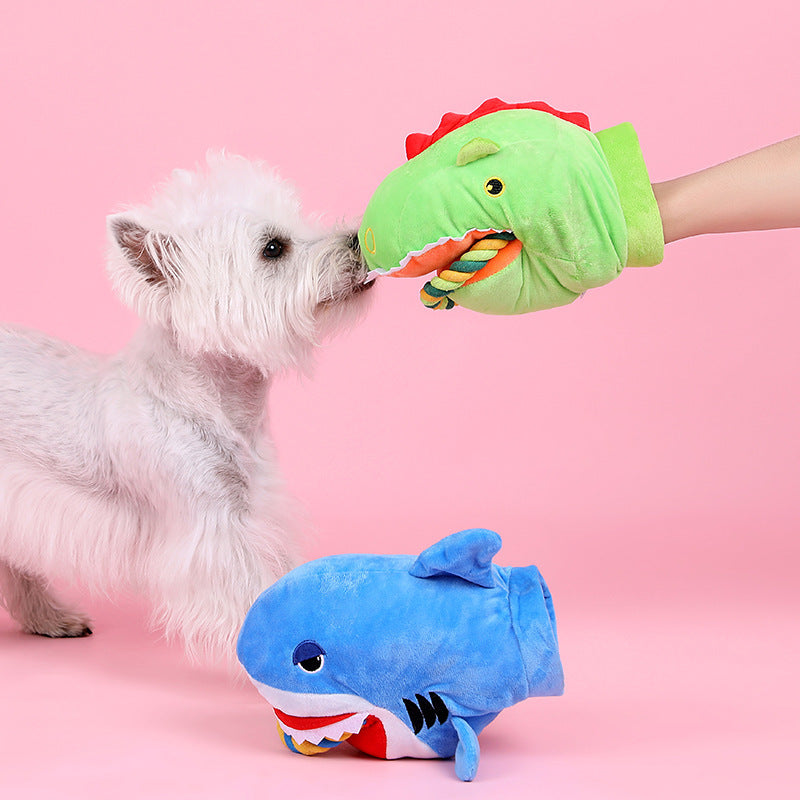Hundespielzeug Hai – Handpuppe mit Beißring zum Tauziehen