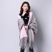 Damen Strick-Cape mit Fransen – Cardigan, Schal & Pullover in einem