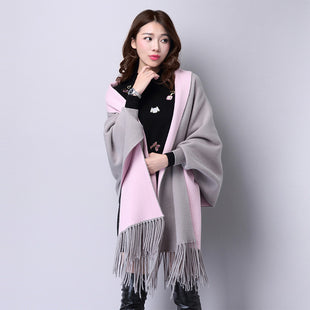 Damen Strick-Cape mit Fransen – Cardigan, Schal & Pullover in einem