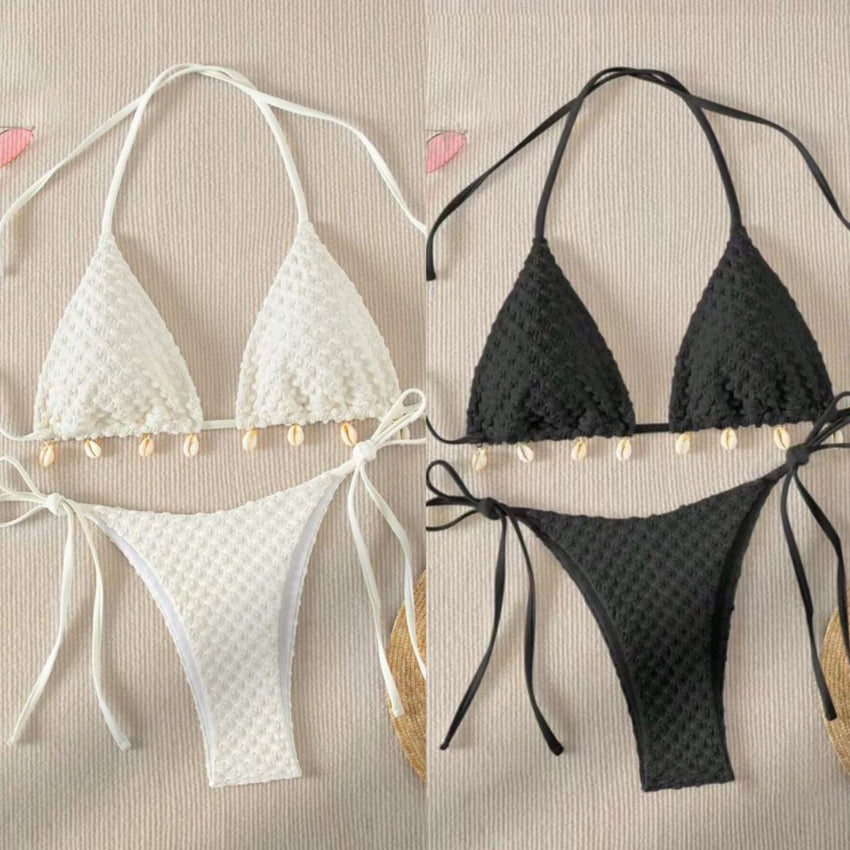 Damen Bikini – elegantes Split-Swimsuit Set in Schwarz oder Weiß