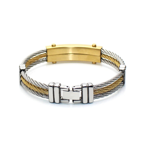 Exklusives Stahlseil-Armband mit goldfarbenen Akzenten und Zirkonia – elegant & zeitlos