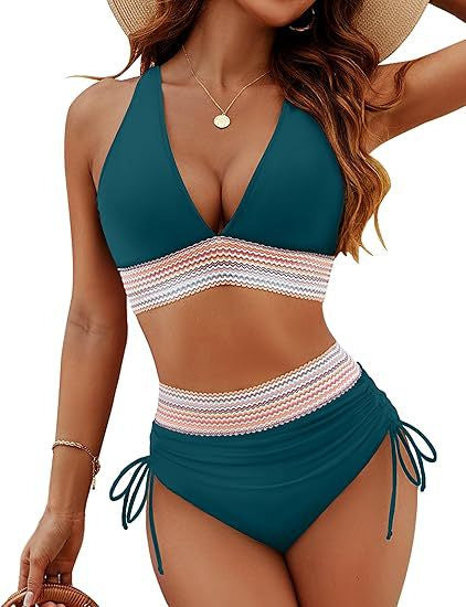 Damen Bikini-Set mit hoher Taille – stilvolles Farbblock-Design