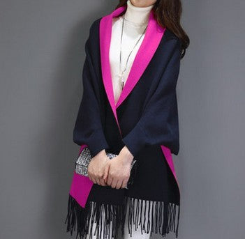 Damen Strick-Cape mit Fransen – Cardigan, Schal & Pullover in einem