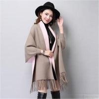 Damen Strick-Cape mit Fransen – Cardigan, Schal & Pullover in einem