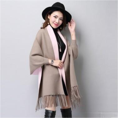 Damen Strick-Cape mit Fransen – Cardigan, Schal & Pullover in einem