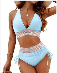 Damen Bikini-Set mit hoher Taille – stilvolles Farbblock-Design