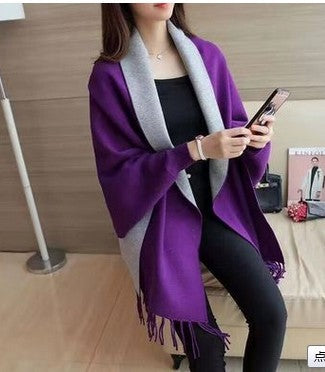 Damen Strick-Cape mit Fransen – Cardigan, Schal & Pullover in einem